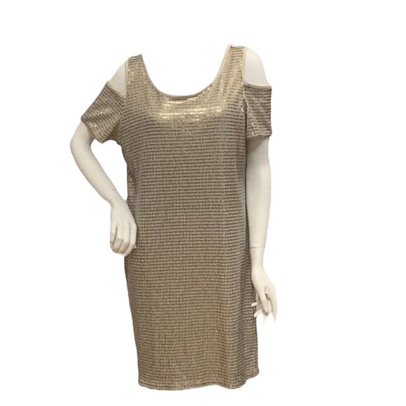 NWT Chicos Gold sequins Cold Shoulder short sleeved Dress size medium (1) - Picture 4 of 12